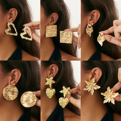 Creative Liquid Lava Wrinkled Heart Earrings Exaggerated Geometric Texture Square Stud Earrings