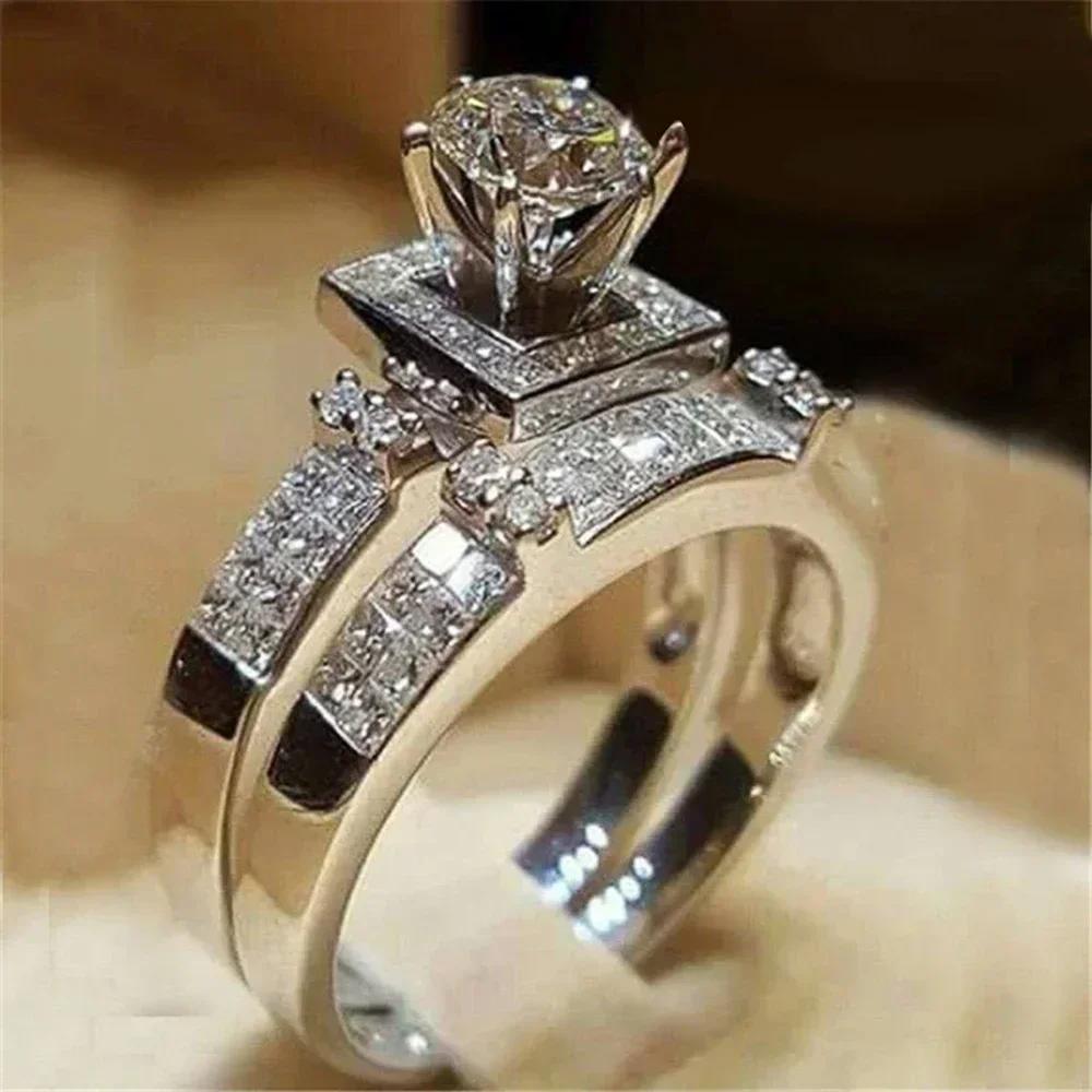 Fashion Geometric Design Women'S Ring Set - Modern Bride Wedding Engagement Jewelry Accessories For Wholesale