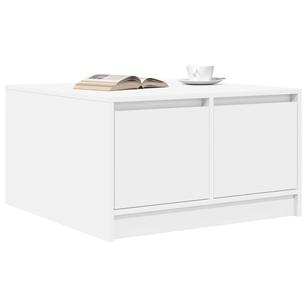 White Coffee Table with Drawers 70.5 X 70 X 40 Cm