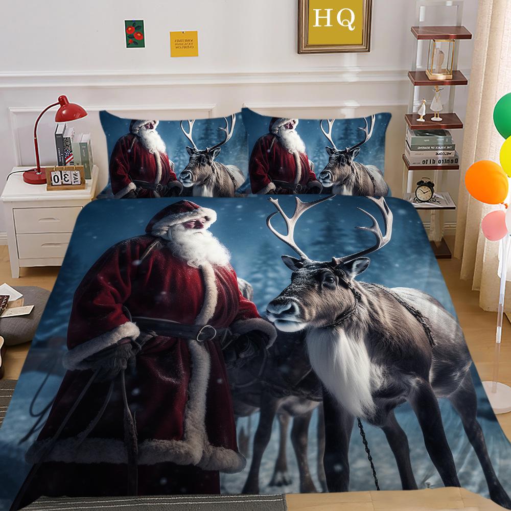Jultomte Älg 3D-tryckt Polyester Örngott Täcke Två- eller Tredelat Set Tillgängligt