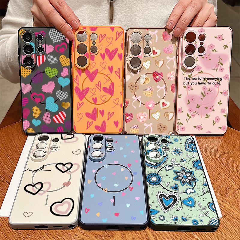 Cute Candy Love Heart Case For Samsung S26 S25 Ultra S24 Plus S23 FE S22 Ultra A55 A56 A17 A37 A57 5G Skin Feel Hybrid TPU+PC Magnetic Phone Cover