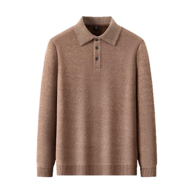 Men's Plus Velvet Knitwear Winter Lapel Polo Shirt - Middle-aged Casual Warm Long Sleeve Sweater Base Layer