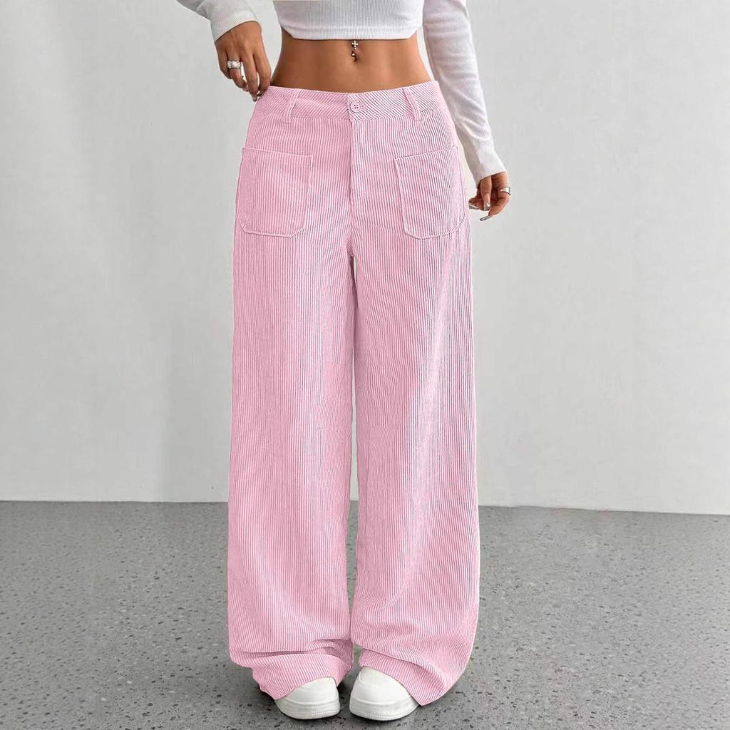 European American Loose Wide-Leg Women's Casual Pants with Pockets