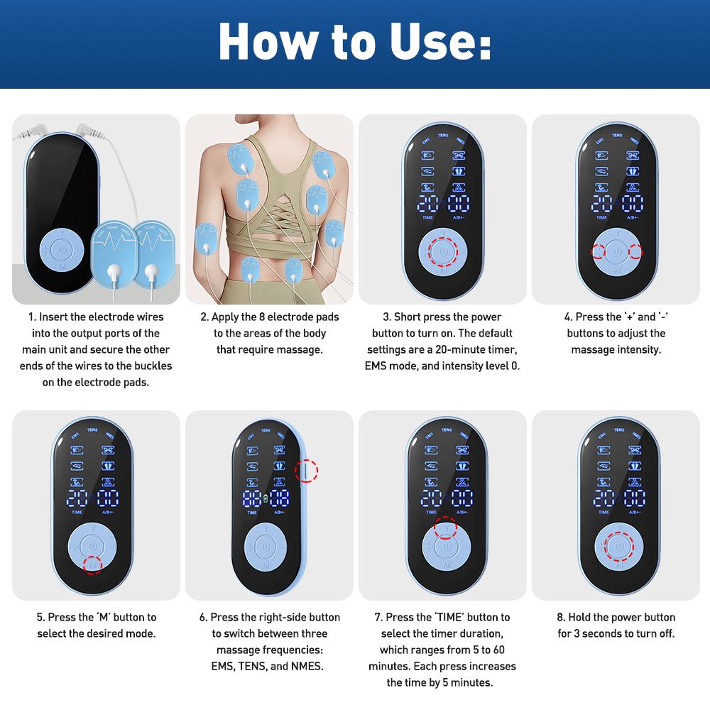 EMS TENS Electric Muscle Therapy Stimulator NMES Muscle Nerve Electrostimulator Electrodes Patches Body Pulse Physiotherapy