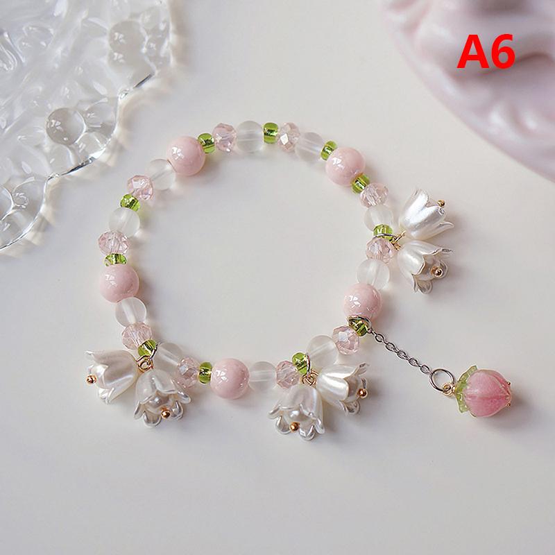 Korean Light Luxury Tulip Flower Bracelet For Women Shiny Zircon Opal Pearl Beaded Rose Adjustable Charm Bracelet Trendy Jewelry