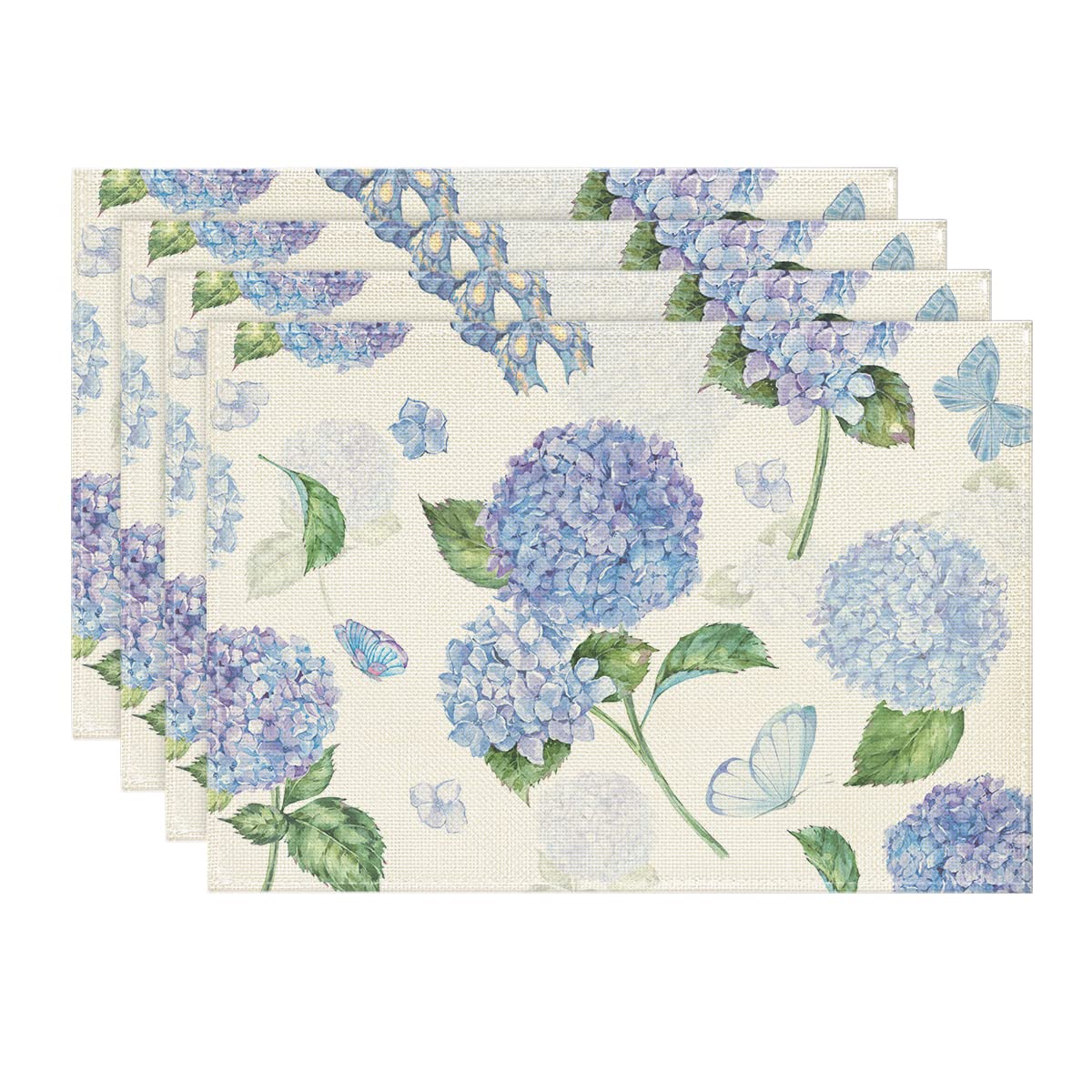 

Hydrangea Butterfly Spring Placemats Set of 4, 12x18 Inch Seasonal Summer Holiday Table Mats for Party Kitchen Dining Decoration 12 x 18 , Rectangular 4 Pcs