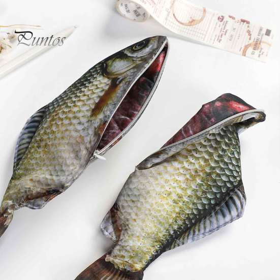 Interesting School Gift for Friends Realistic Crucian Carp Pencil Case, 3D Bionic Fish Shape Stationery Funny Case Pouch, Large Capacity Zippered