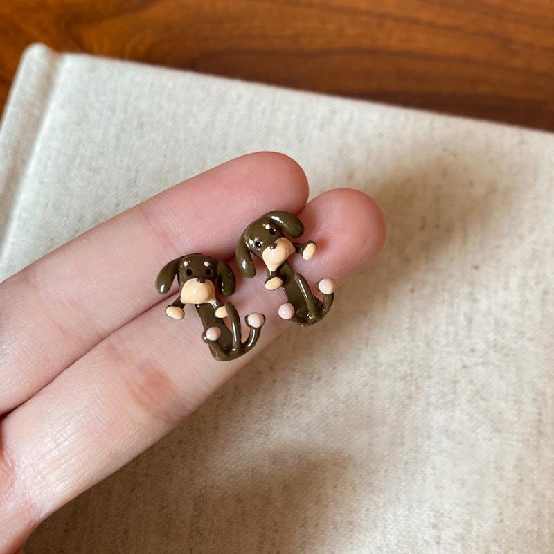 

Серьги-гвоздики в виде щенков, капающее масло, реакция Майяра, корейская версия, милые мультяшные серьги, серьги со сладким нишевым дизайном