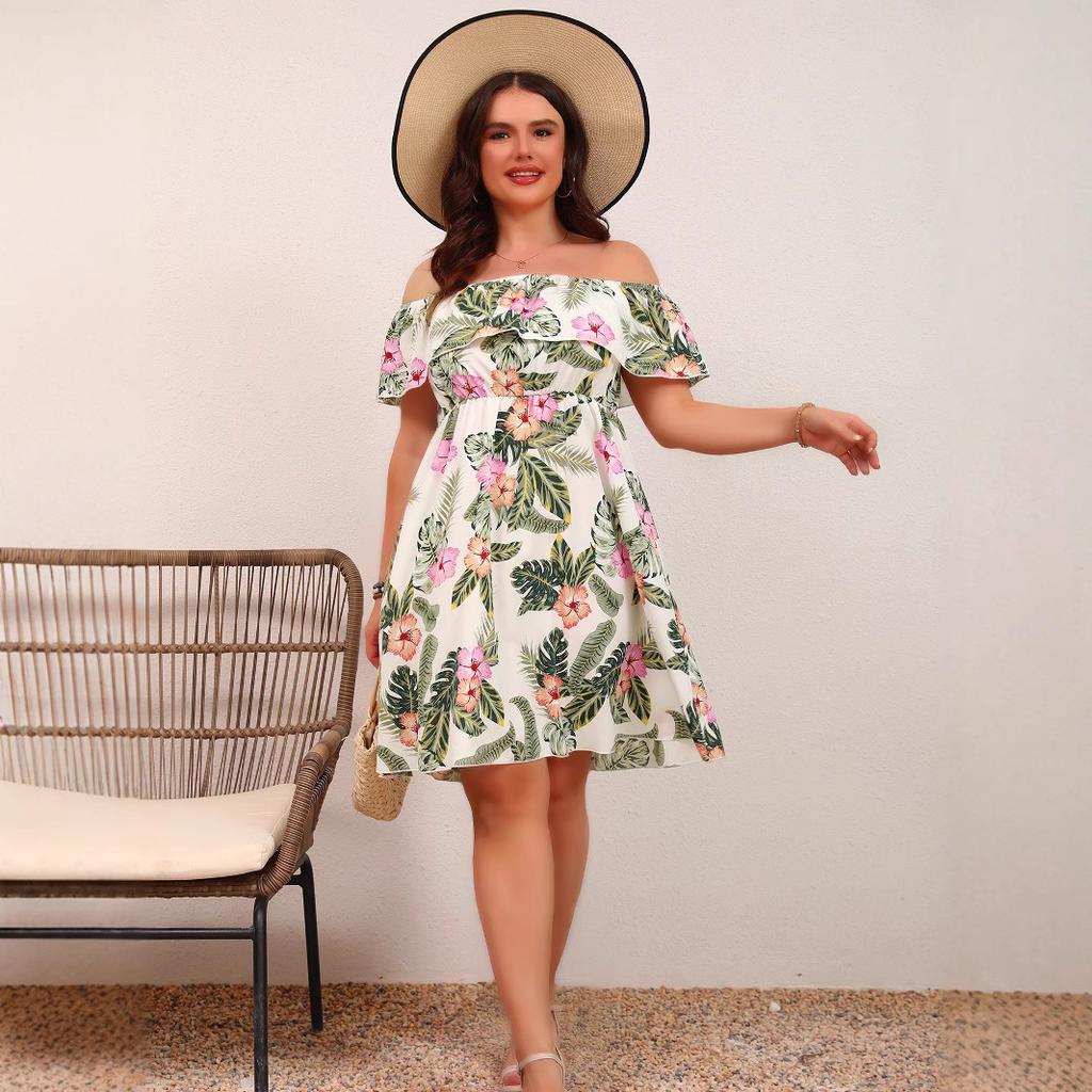 HNXC Summer Women's Wear Features An Elegant and Stylish Printed One-shoulder, Strapless and Waist-cinching Dress