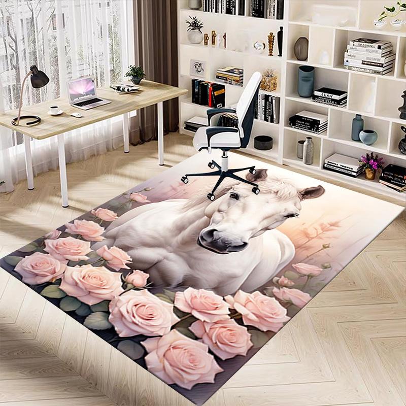 1 Stück Pferd Blumen Extra Groß Rutschfester Boden Teppich, Büro, Familie, Studio Großer Flächenteppich Innen Teppiche, Auffälliges Statement Stück