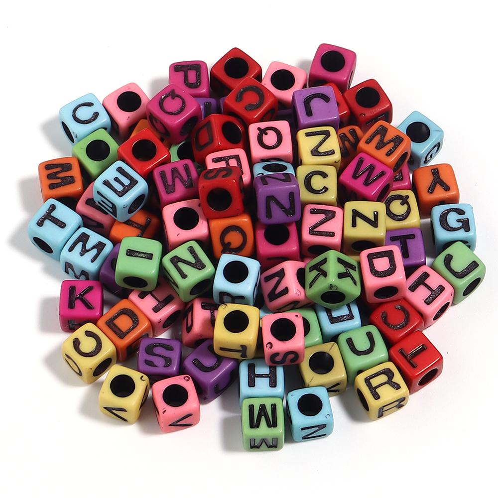 100pcs/lot Big Hole Acrylic Alphabet Beads Colorful Square Loose Spaced Letter Beads For DIY Bracelet Earrings Jewelry Supplies