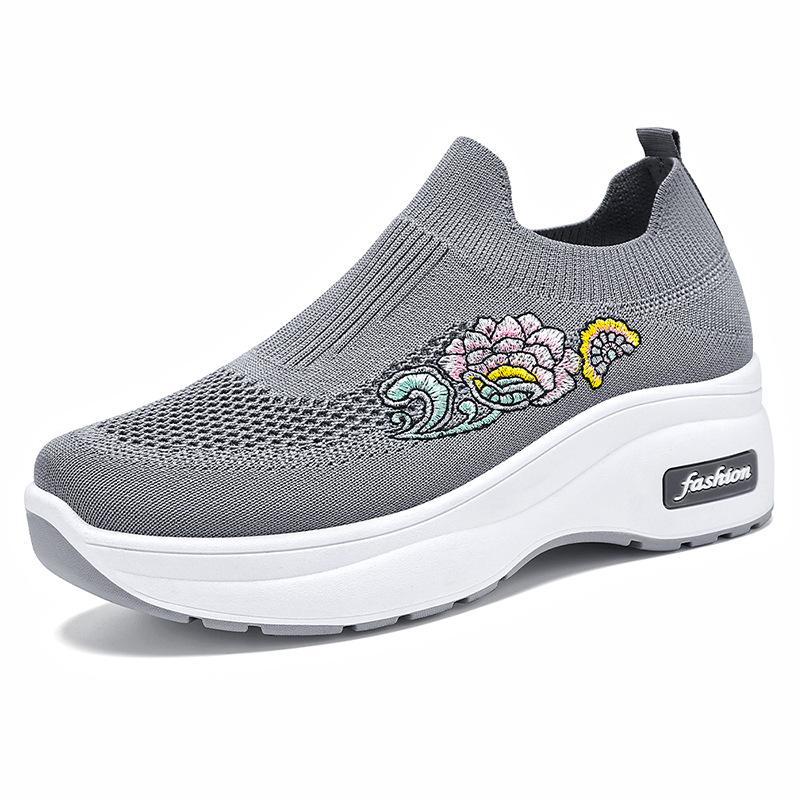 Shoes Women's and Women's Shoes Platform Heightening Shoes Medium Embroidered Shoes Casual Flying Woven Breathable Casual Shoes Single Shoes