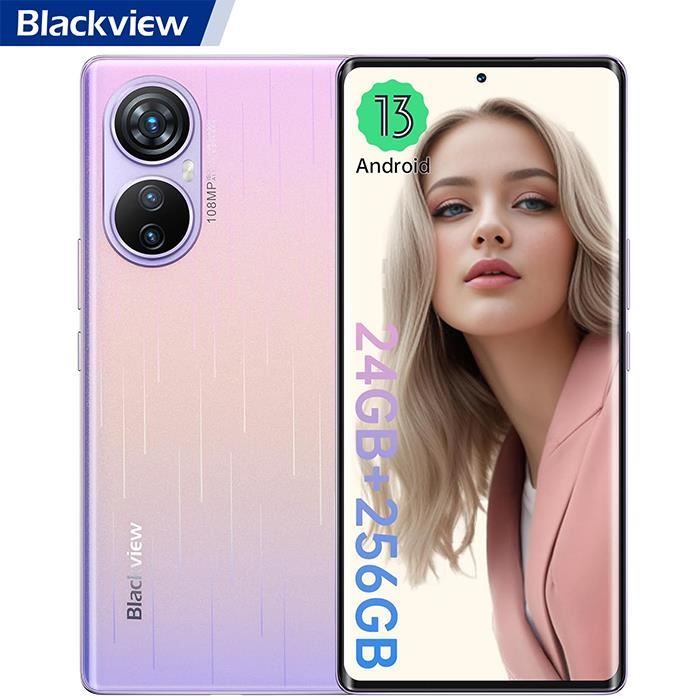 Odemčený mobilní telefon Blackview A200 Pro 108MP 6.67" FHD+ 2.4K zakřivený displej 24GB+256GB 5050mAh 66W Android 13 Dual SIM Fialový