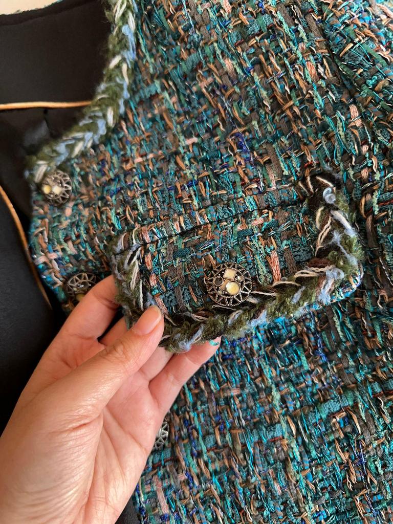 Wiosna 2025 Damska Szykowana Mała Pachnąca Styl Niebieska Kurtka A70886