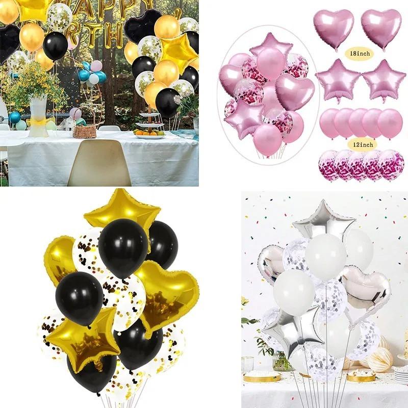Rose Gold Confetti Star Heart Latex Balloons Birthday Party Decorations Wedding Anniversary Supplies Balloon Arch Kit