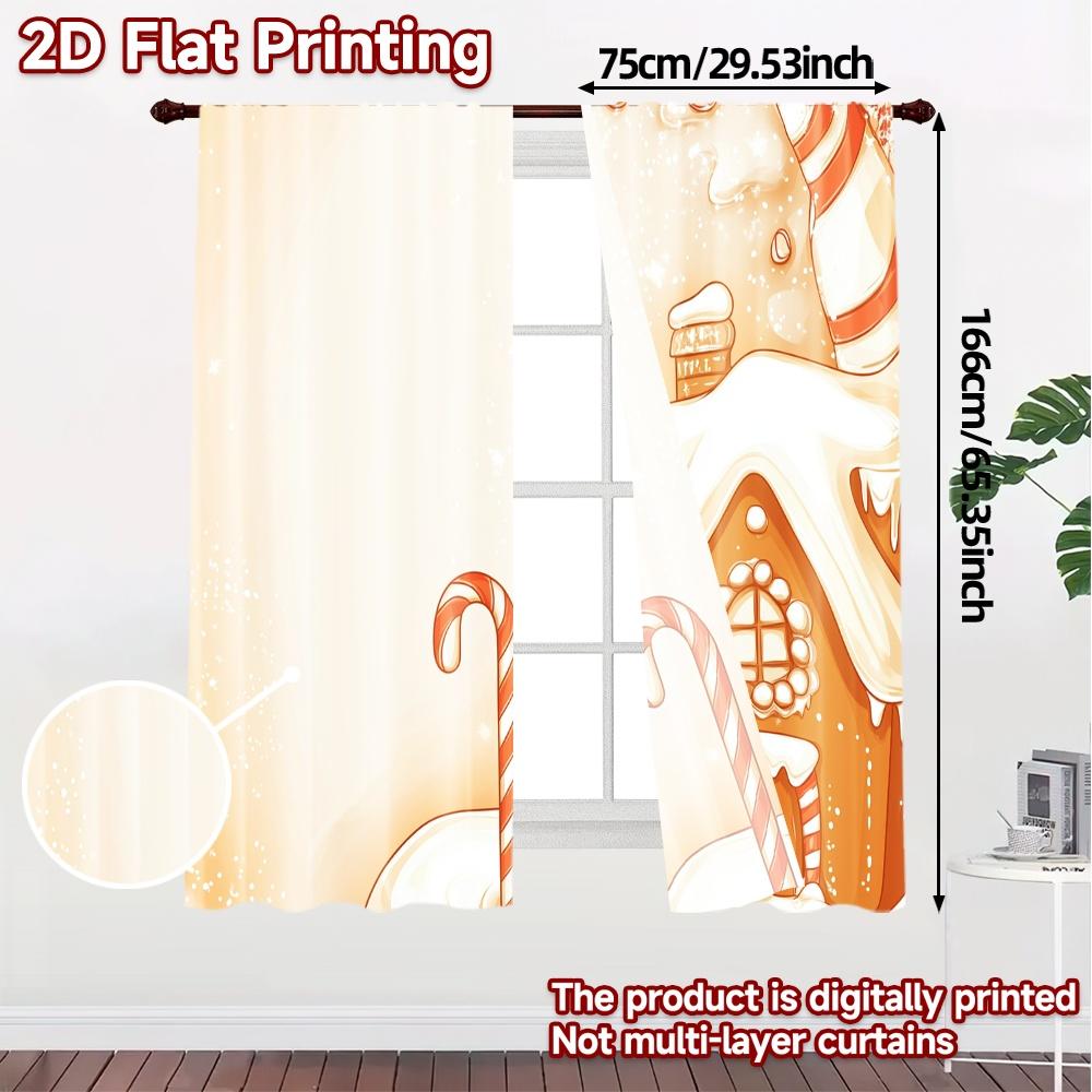 2pcs  Curtains Candy Cane Gingerbread House Frosting (3) Chic Curtains&Window Treatment Polyester Easy Install Curtains Versatile