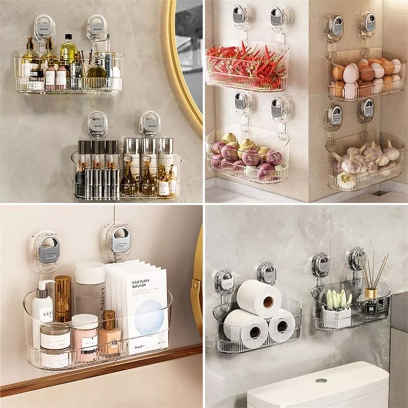 No-Drill Bathroom Suction Storage Box Large Capacity & Strong Load-Bearing Multi-Functional Suction Cup Wall-Mounted Shelf Rack
