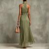 Women’s Neck Chiffon Maxi Dress Ruched Waist Sleeveless Flowy Long Dress Vacation Style Elegant Design