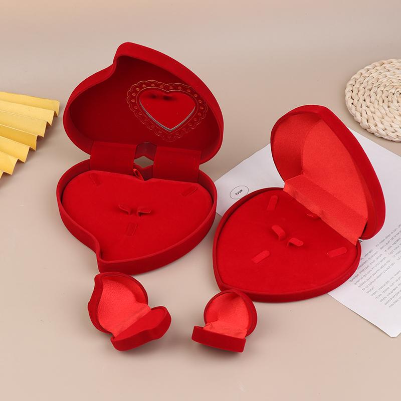 Velvet Heart-Shaped Necklace Pendant Packaging Box Valentine'S Day Engagement Proposal Wedding Ring Box Gift Box Jewelry Case