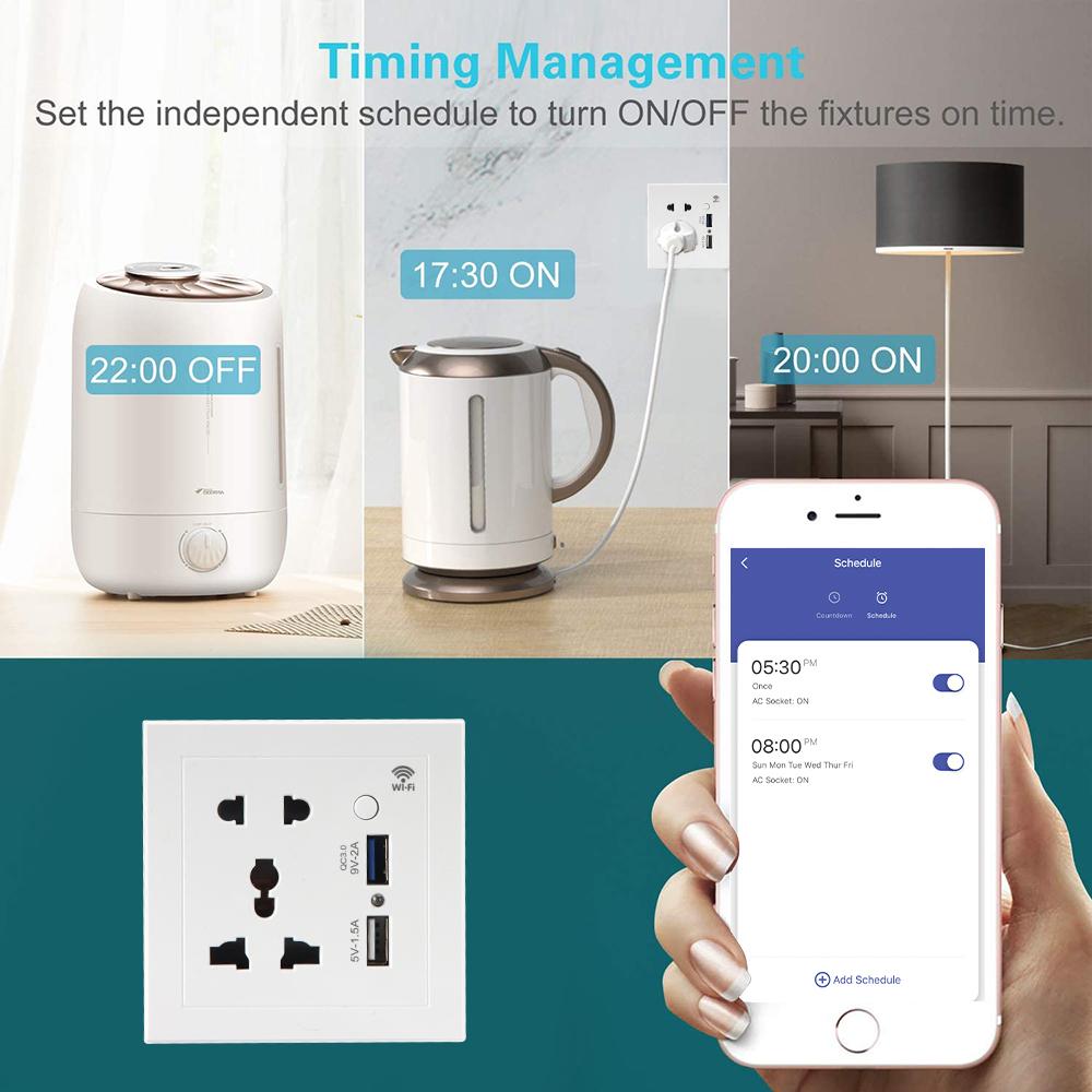 Tuya Wifi Smart Socket Us Eu Uk Plug Quick Fast Charger 3.0 Usb Charging Timing App Electrical For Google Home Alexa
