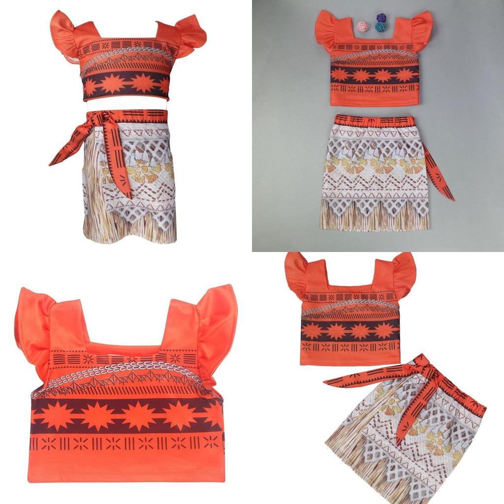Enchanting Princess Moana Costume Outfit Bra Skirt Set For Little Girls Cosplay Adventure