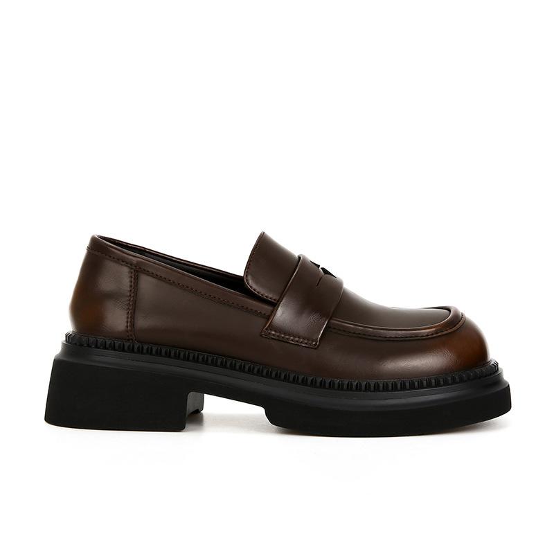 2025 exquisite small leather shoes women's British style retro polished thick-soled lazy loafers women's large-size small leather shoes