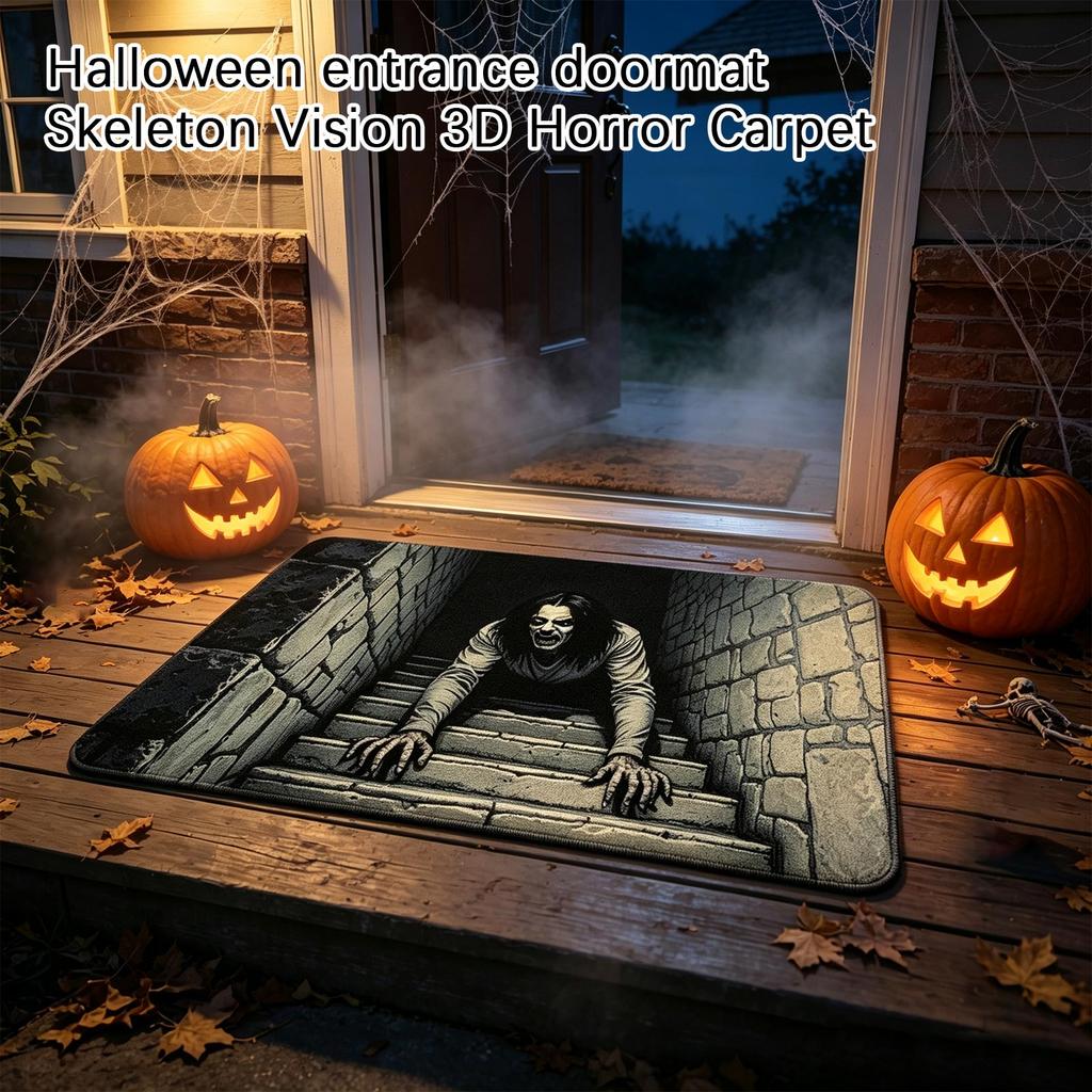 Felpudo de Esqueleto 3D para Halloween, Gris Oscuro, Grande - Entrada Interior Exterior con Diseño