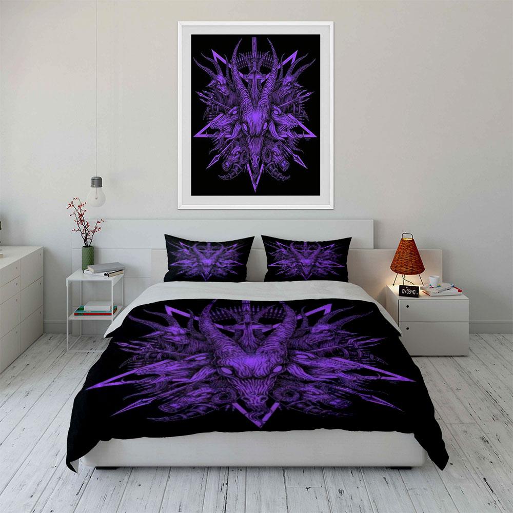 "Purple Goat Head Art Decor" Bedding Set with 1 Duvet Cover 2 Pillowcases Single Double King Queen, Gift