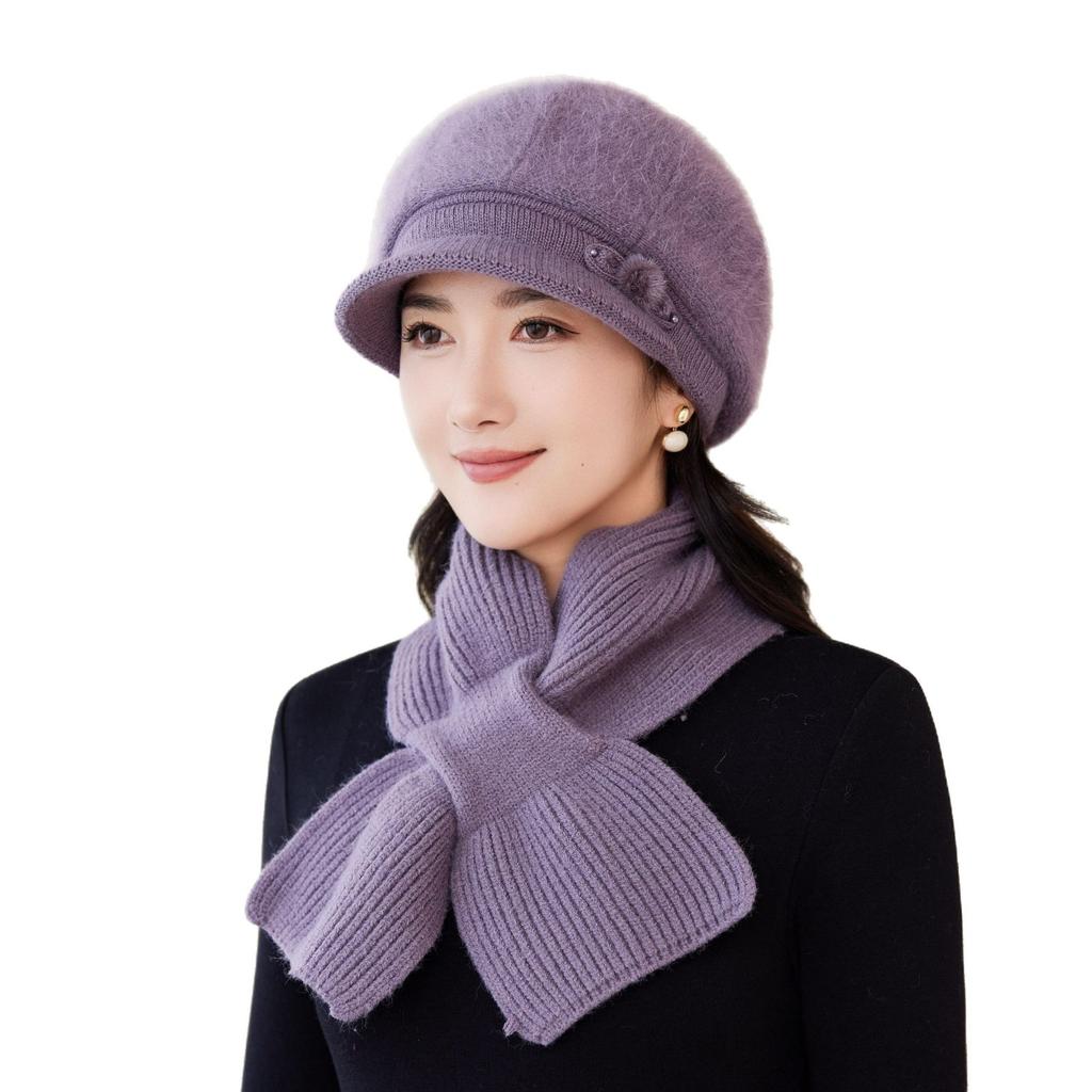 New Rabbit Fur Hat for Women Fashionable and Versatile Woolen Hat Cold Proof Plus Velvet Thickened Warm and Ear Protecting Knitted Hat