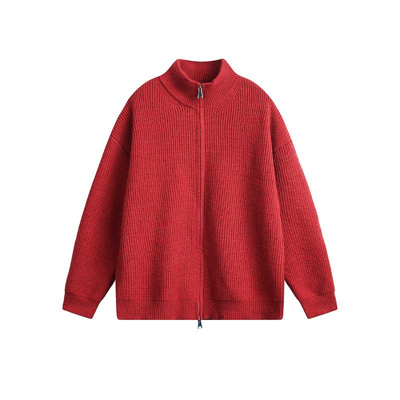 Men s Autumn/Winter Slim-Fit Wool Cardigan with Stand-Up Collar and Double Zipper 3XL