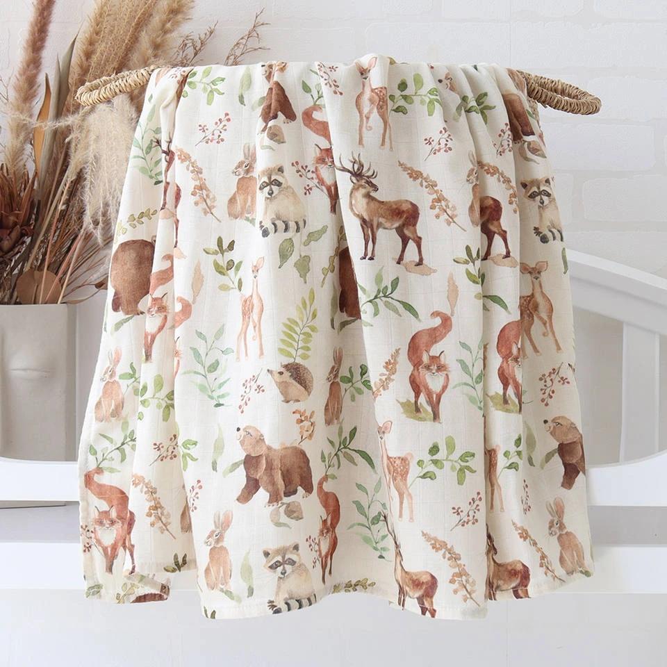 Baby Blankets Newborn Wrap Eucalyptus Leave Printed Organic Bamboo Cotton Muslin Swaddle Bedding Cover Baby Born