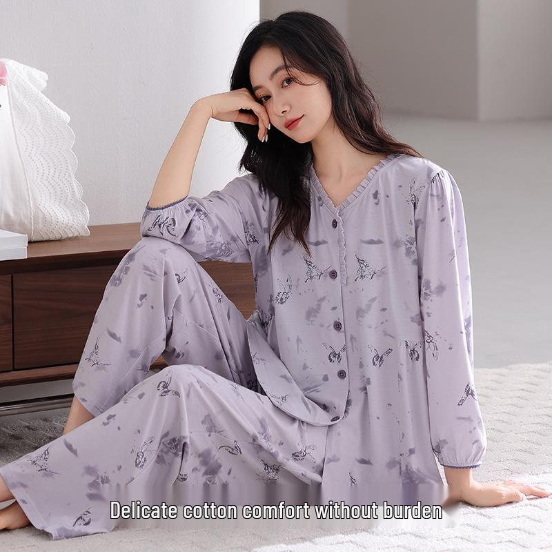 Women's 2025 Summer/Fall Long Sleeve Cotton Pajama Set - Plus Size