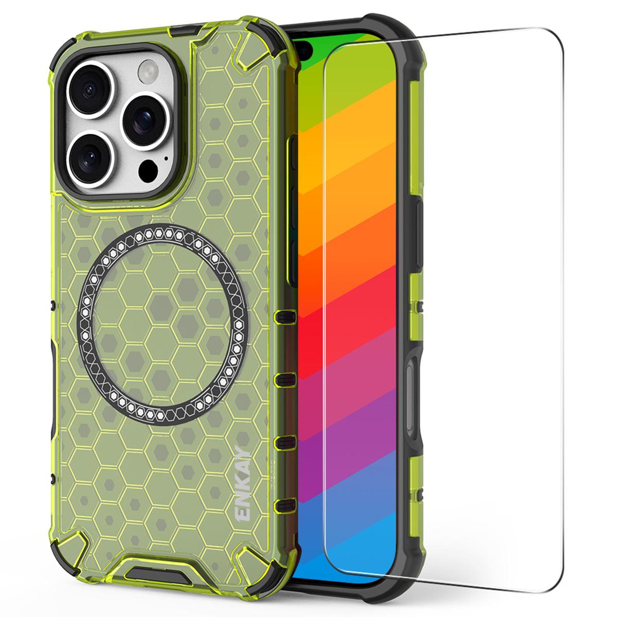 

For iPhone 16 Pro Case Compatible with MagSafe TPU+PC Phone Cover with Screen Film Green