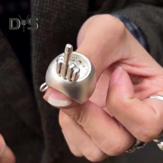 Middle Finger Popping-up Ring Rotating Middle Finger Ring Retro Personality Niche Stress Relief Ring Christmas Prank Middle Finger Gift for