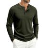 Men's Long Sleeve Loose Fit Ribbed Breathable Henley Shirt Button Placket Casual Pullover Top