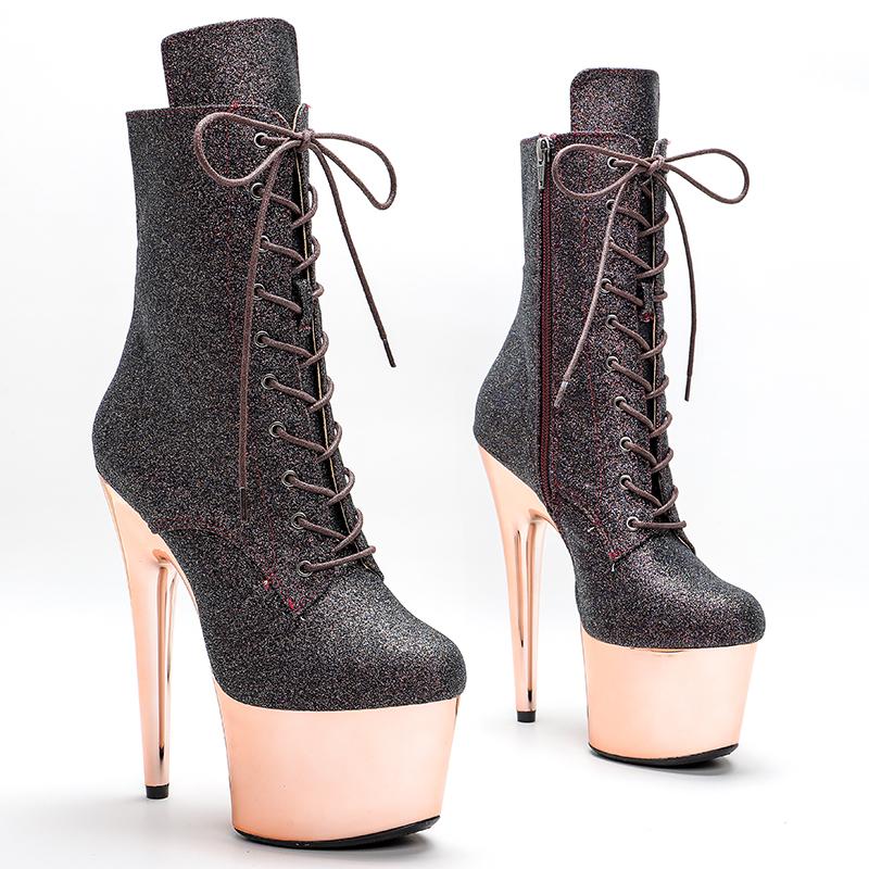 Buy 17Cm/7Inche Pu Upper Pole Dance Boot With Gold Color High Heel