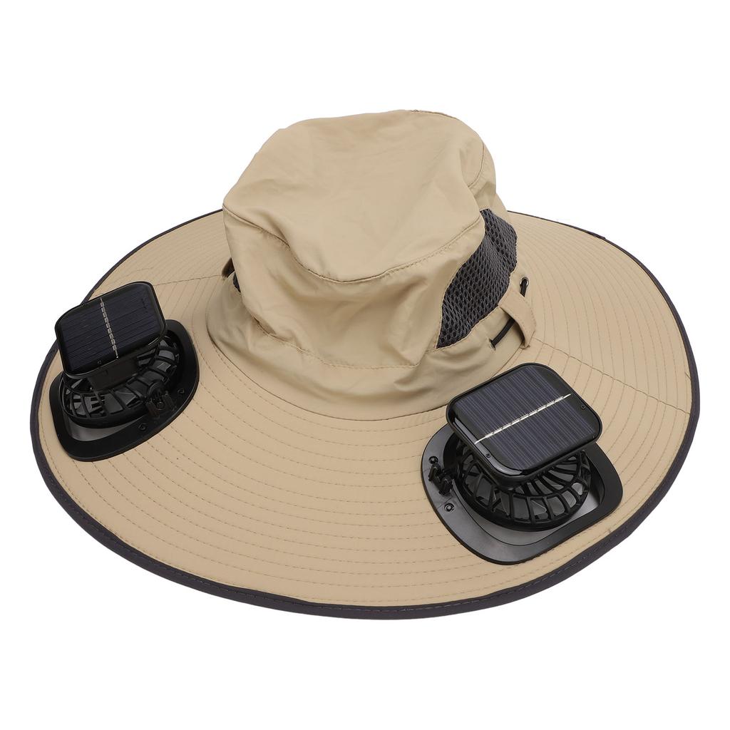 Mens Sun Hat with 2 Solar Fans Nylon UPF50 Wide Brim Fast Drying USB Rechargeable Cooling Fan Fisherman Hat for Beach Outdoor Sports