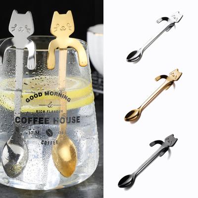 New 1Pcs Stainless Steel Creative Cat Shaped Coffee Spoon Teaspoon Children Spoon Cake Stirring Sugar Soup Dessert