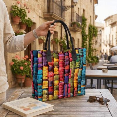 Colorful Woven Large Tote Bag Casual Daily Travel Shoulder Bag Women Top Handle Handbag