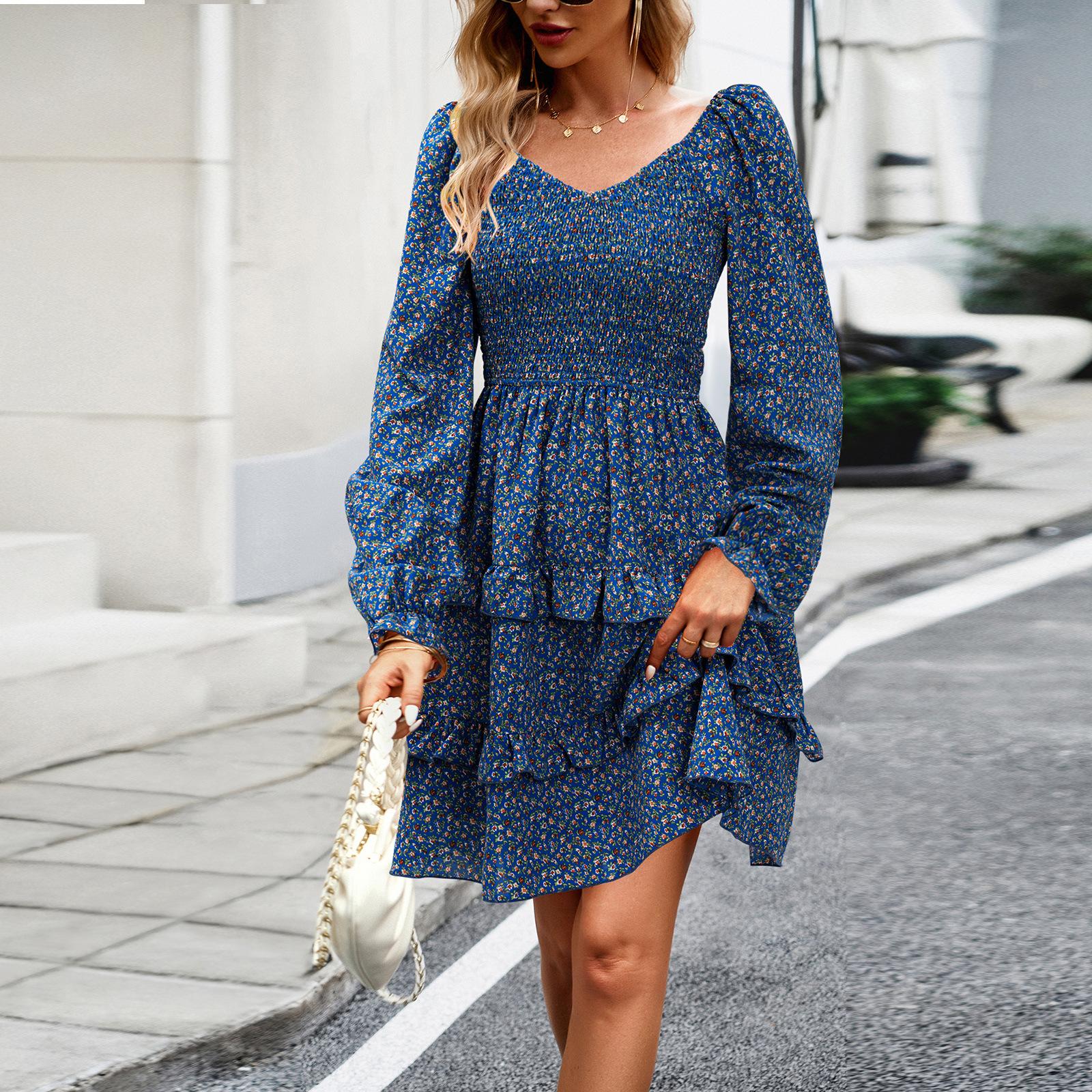 

Женские платья Отпуск Повседневные Цветочные Цветочные с V-образным вырезом Платья с длинным рукавом XL темно-синий