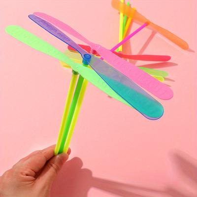 4 Stück Bambus-Hubschrauber, Bambus-Libellenspielzeug, Handhubschrauber, Bambus-Libelle, Osterkörbchenfüller, Handreibpropeller, Plastik-Libellenspielzeug, Outdoor