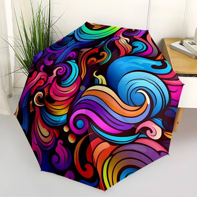 

1pc Colorful Swirls Umbrella Portable Folding Umbrella Durable Iron Frame, Suitable for All Seasons Home Travel Outdoor yy260319031