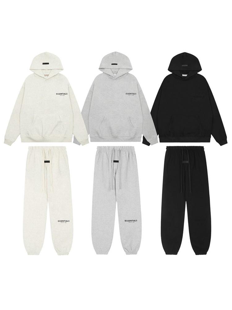 FOG Essentials Men's Loose Fit Velvet Hoodie, Double-Stitched with Heat Transfer, Trendy American Brand.