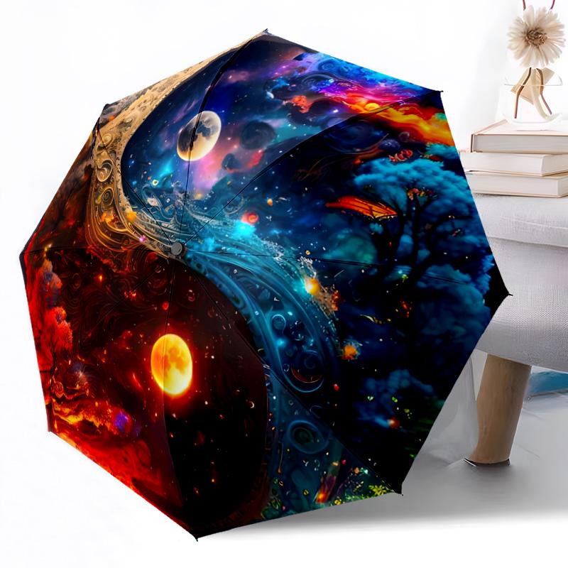 Sun And Moon Celestial Art Outdoor Automatic Umbrella Retractable Design with 8-Rib Durability Lightweight Perfect Gift for Friends Family