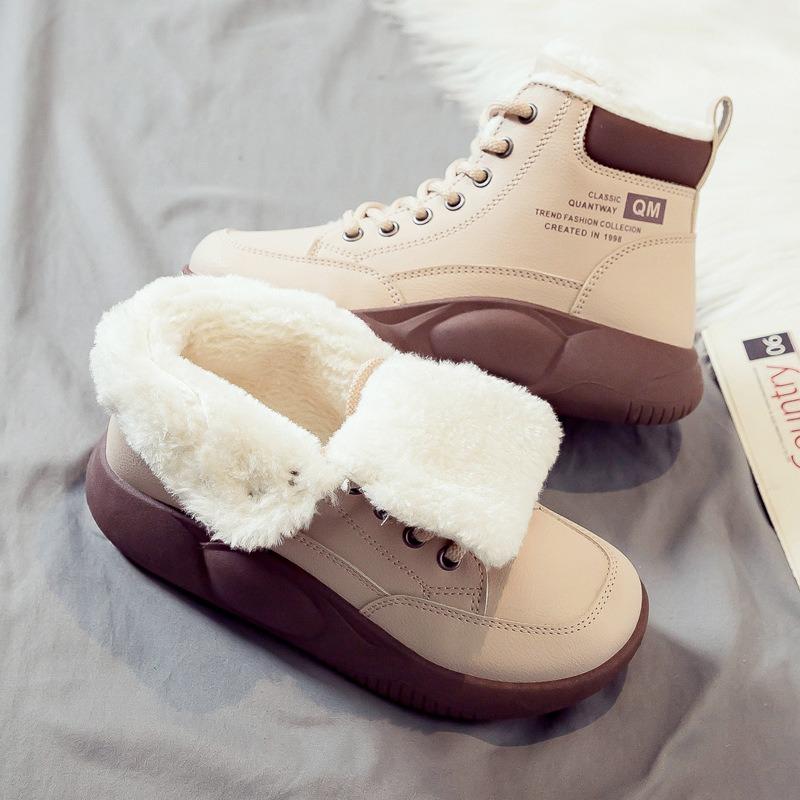 Winter velvet thickened warm snow boots women's versatile new thick-soled cotton boots large cotton women's shoes winter cotton shoes