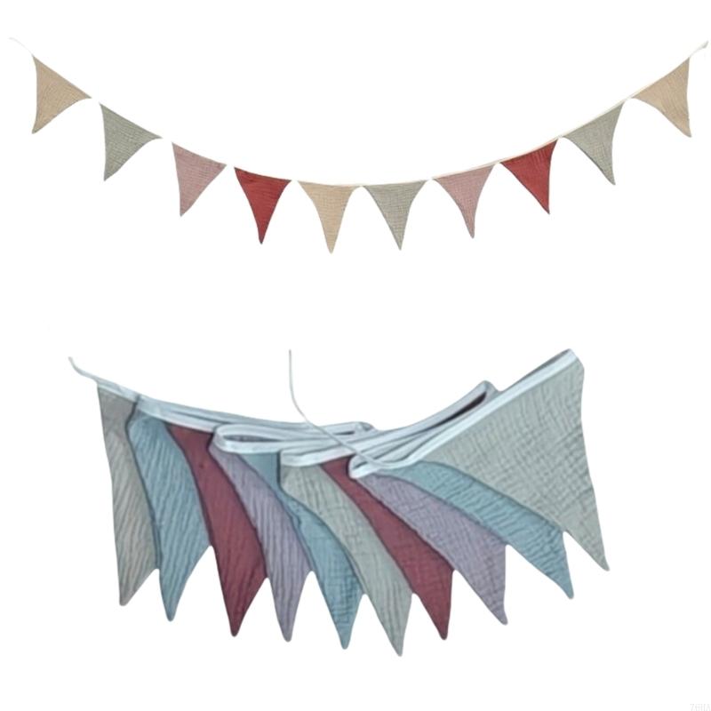 Kids Room Cotton Fabric Banners Decoration Breathable Pennant Chain Triangular Flags Bunting Garlands Wall Art Decors