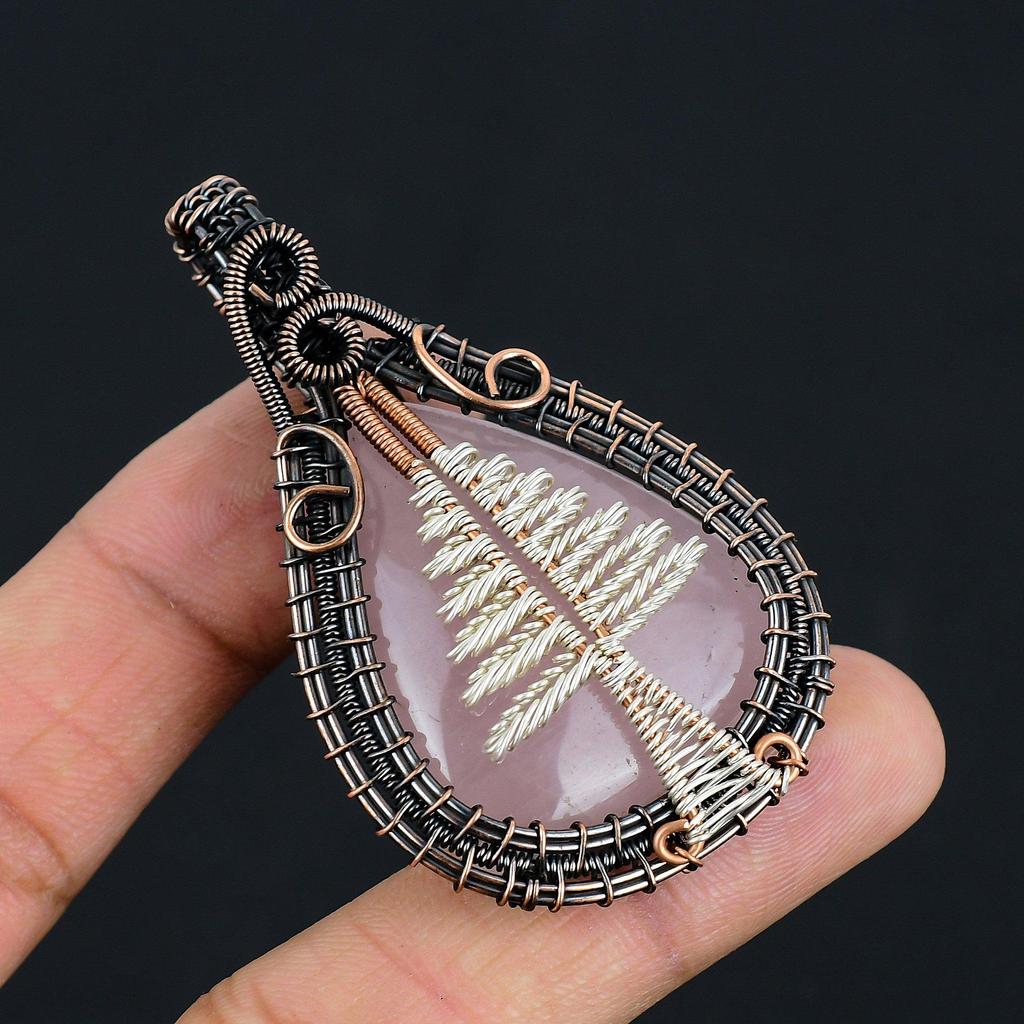 Tree Of Life Rose Quartz Jewelry, 999 Copper Wire Wrapped Pendant Handmade Gemstone Jewelry, Gifts For Wife Brand New Pendant