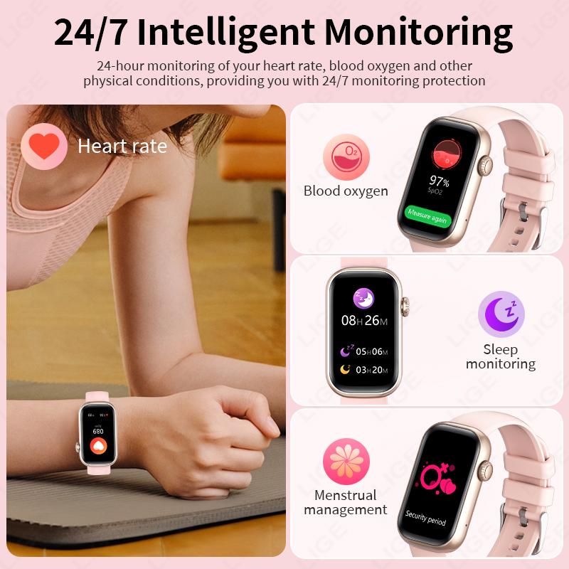 SACOSDING New Smart Watch for Women with Bluetooth Call 100+ Sports Modes Fitness Tracker  Heart Rate Blood Oxygen Sleep Monitor