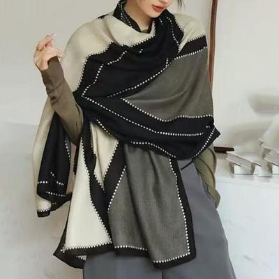 Women'S Autumn And Winter Waterproof Scarf Thick Double-Layer Shawl Soft Office Daily Accessories Classic Color Design