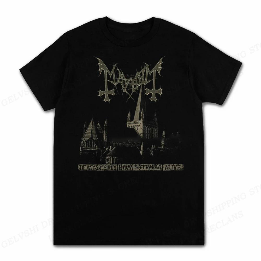 Męski T-Shirt Zespół Rockowy Mayhem Black Metal T-Shirt Vintage 100% Bawełna Krótki Rękaw Okrągły Dekolt T-Shirt Kobiety Rozmiar EU Unisex Topy
